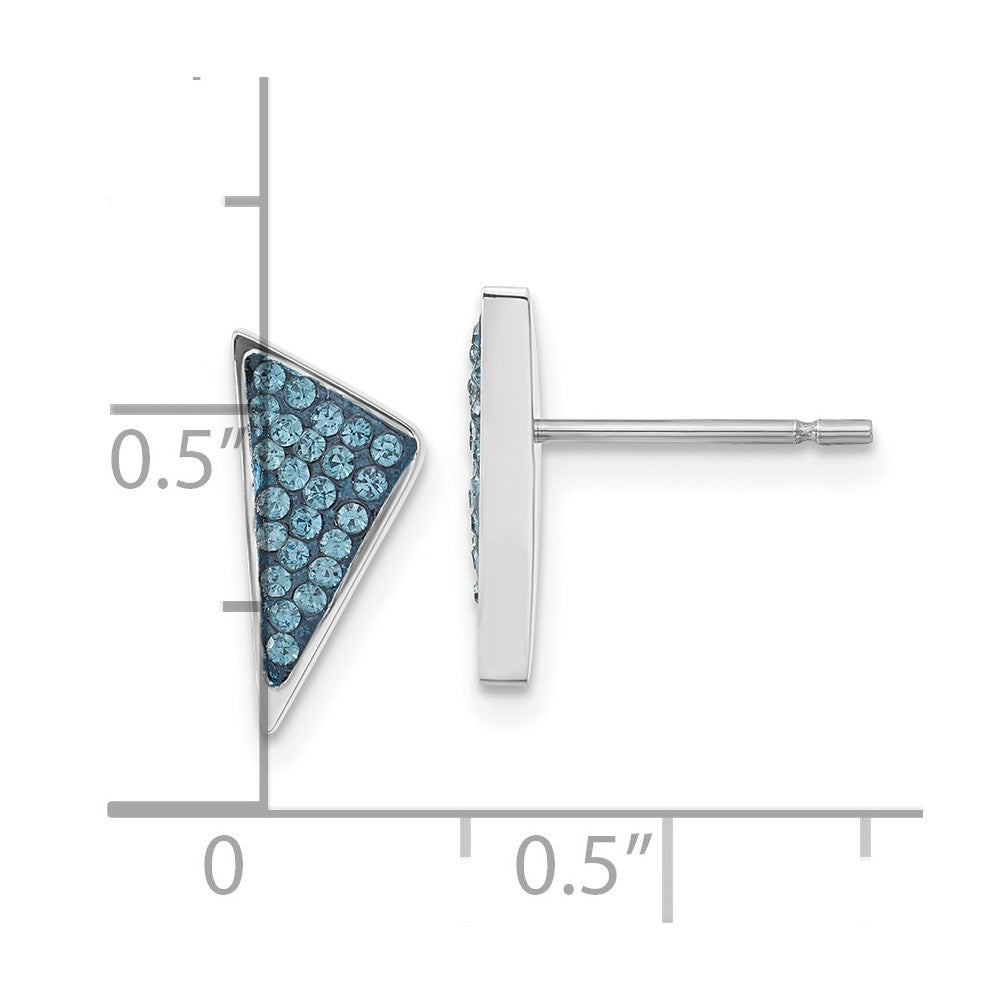Stainless Steel Blue Crystal Triangles Post Earrings