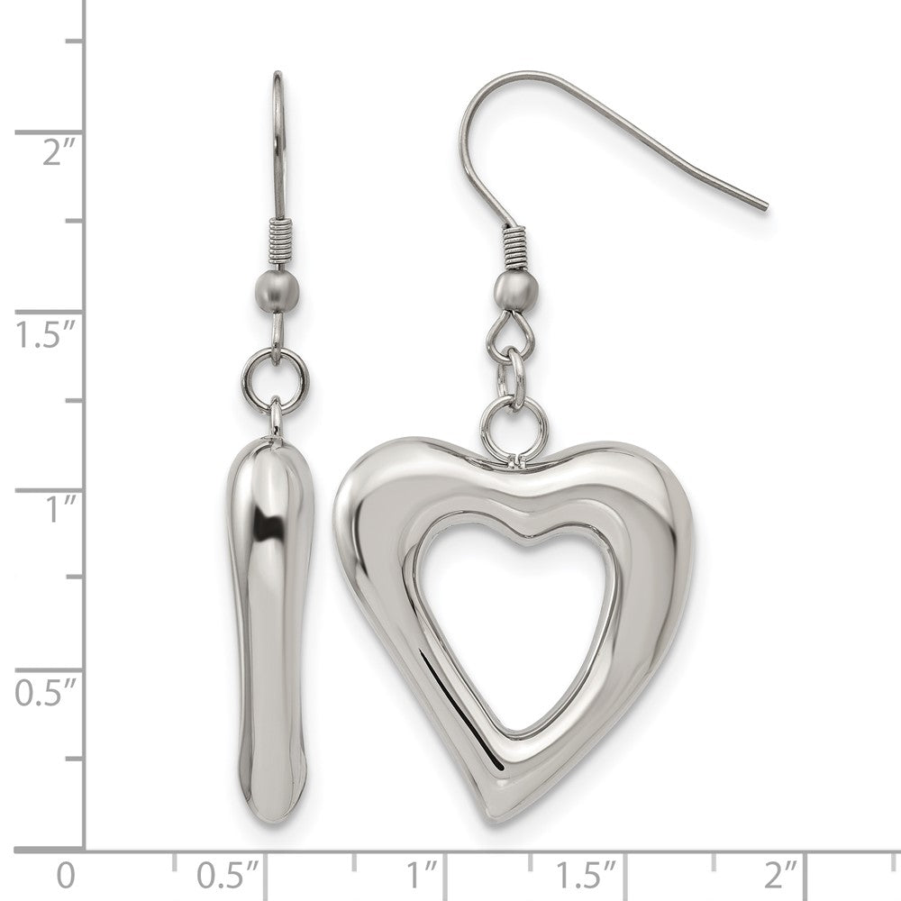 Stainless Steel Chisel Polished Heart Shepherd Hook Dangle Earrings