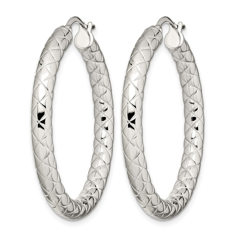 Stainless Steel Chisel Polished And Textured 30mm Diameter Hollow Hoop Earrings
