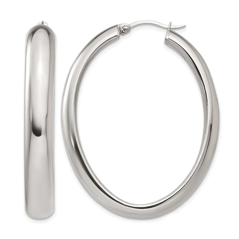 Stainless Steel Chisel Polished Hollow Oval Hoop Earrings