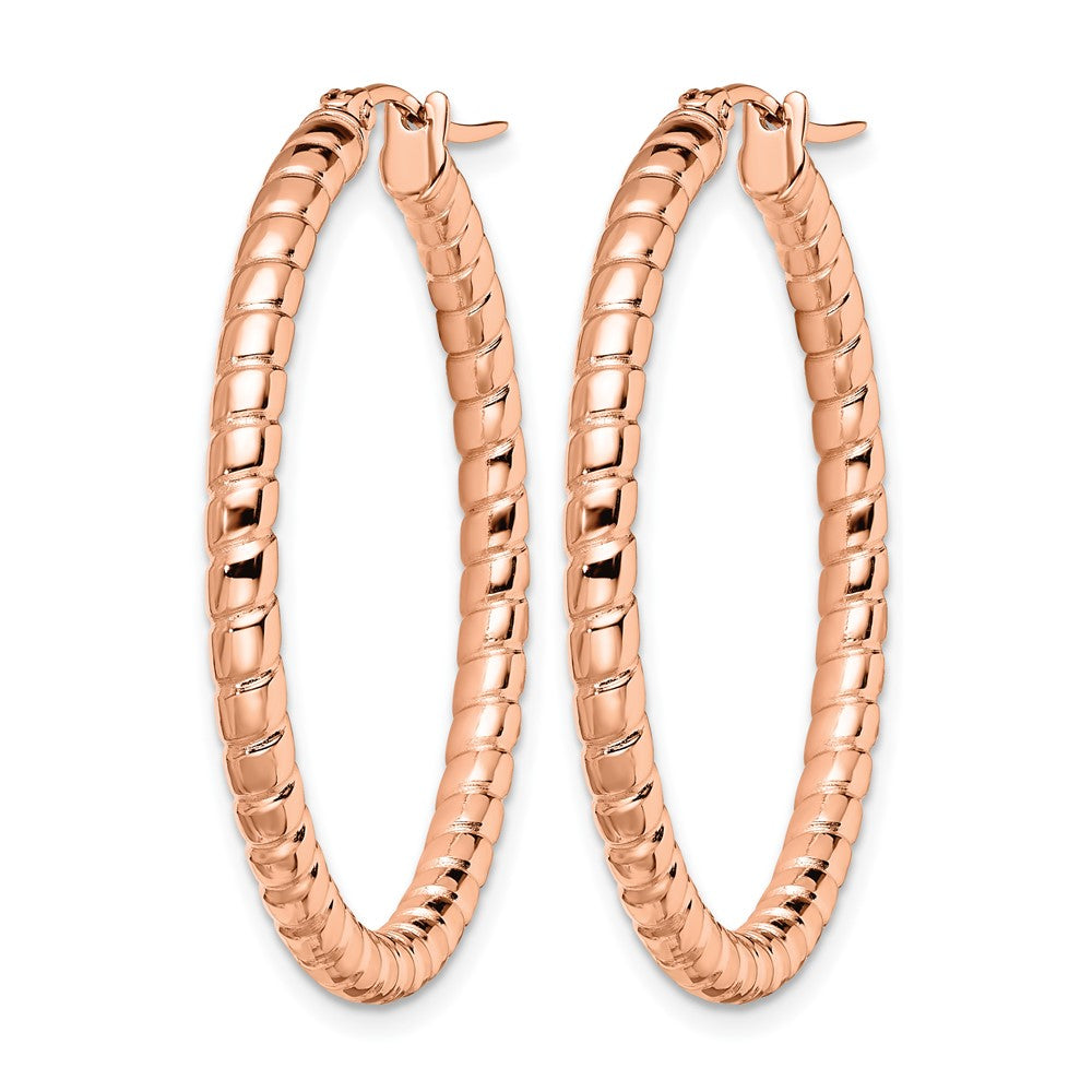 Stainless Steel Chisel Polished And Textured Rose Ip-Plated Hollow Hoop Earrings