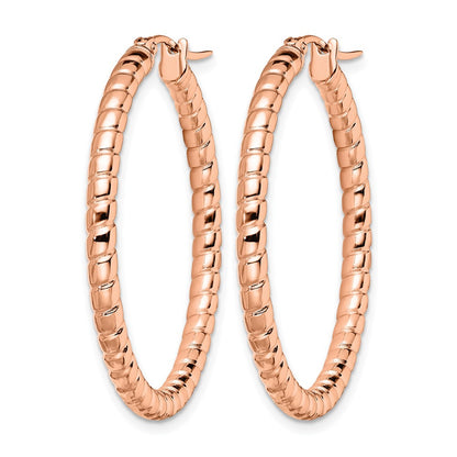 Stainless Steel Chisel Polished And Textured Rose Ip-Plated Hollow Hoop Earrings