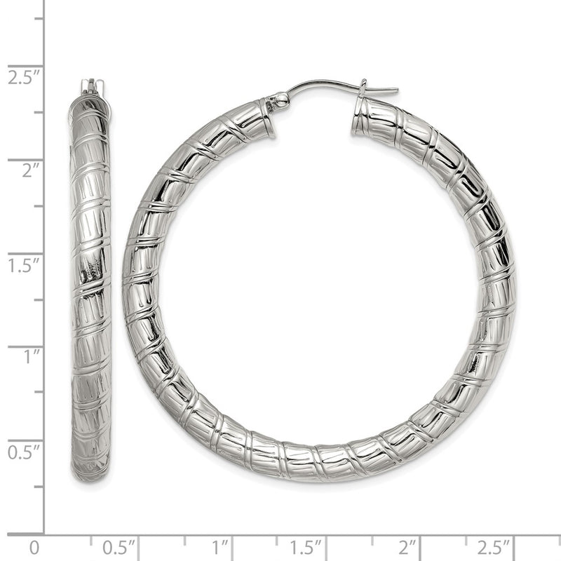 Stainless Steel Polished And Textured Hollow Hoop Earrings