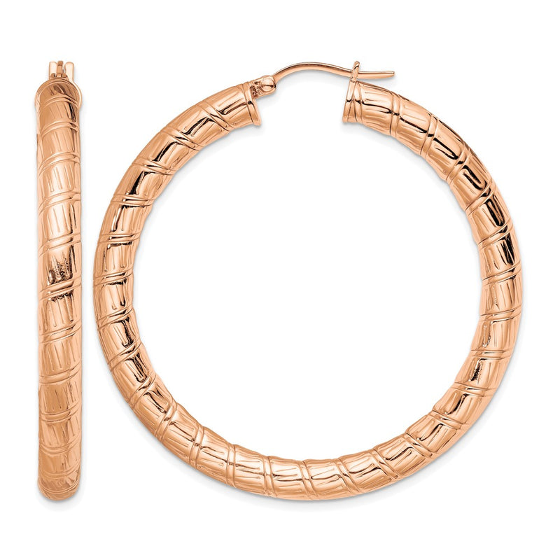 Stainless Steel Polished & Textured Rose Ip-Plated Hollow Hoop Earrings