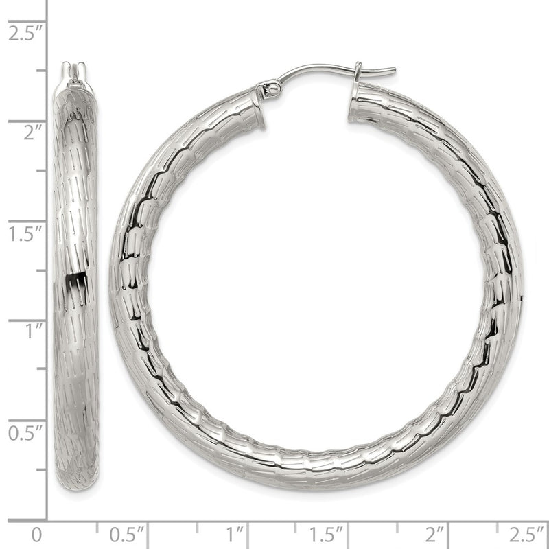 Stainless Steel Chisel Polished And Textured Hollow Hoop Earrings