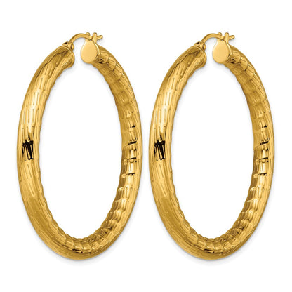 Stainless Steel Chisel Polished And Textured Yellow Ip-Plated Hoop Earrings