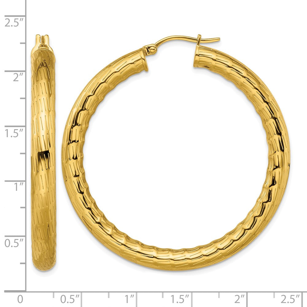 Stainless Steel Chisel Polished And Textured Yellow Ip-Plated Hoop Earrings