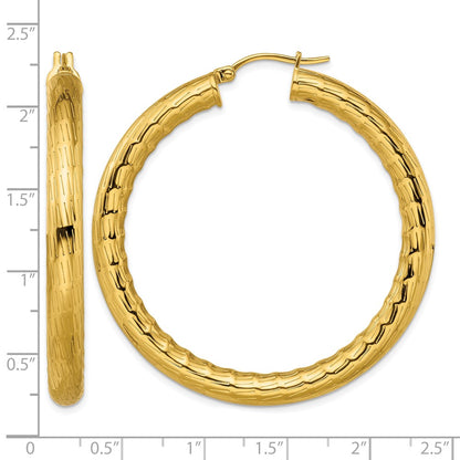 Stainless Steel Chisel Polished And Textured Yellow Ip-Plated Hoop Earrings