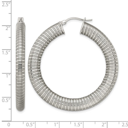 Stainless Steel Polished And Textured Hollow Hoop Earrings