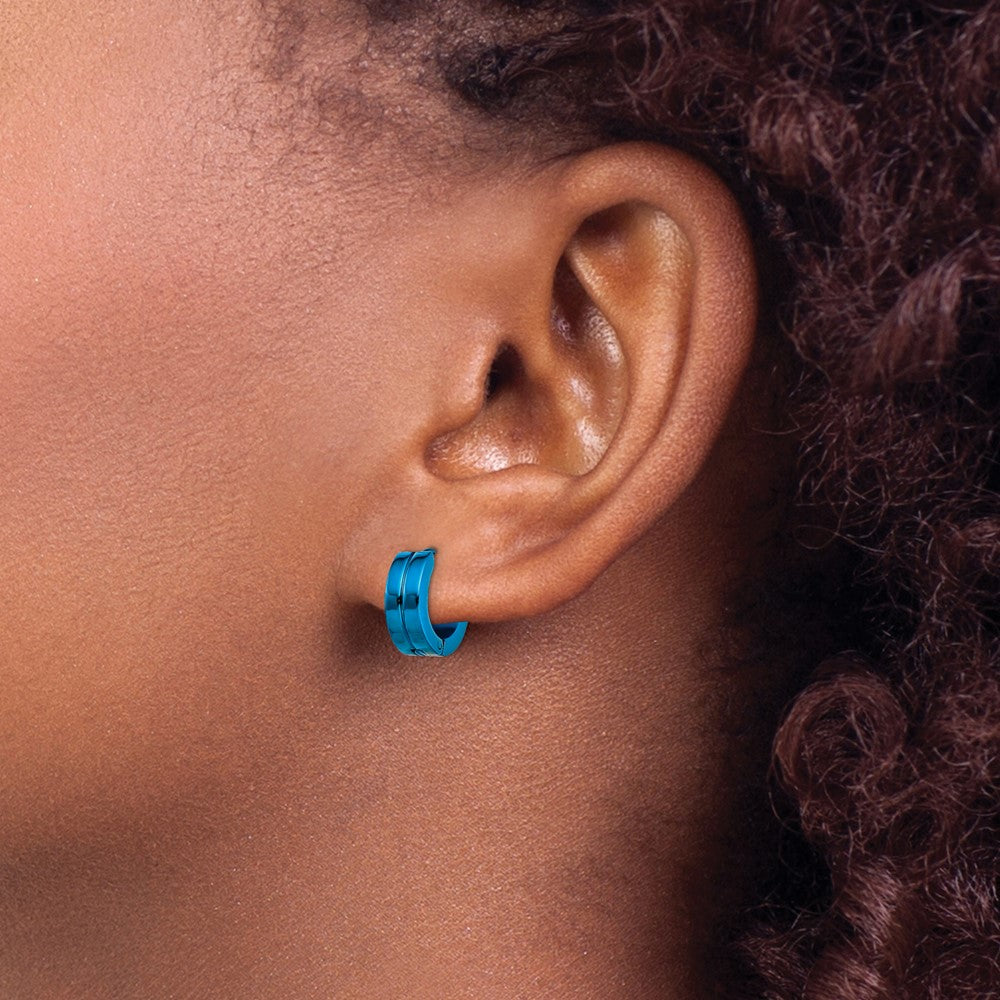 Stainless Steel Chisel Polished Blue Ip-Plated 5mm Hinged Hoop Earrings