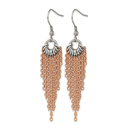 Stainless Steel Chisel Polished Rose Ip-Plated Multi Chain Dangle Earrings