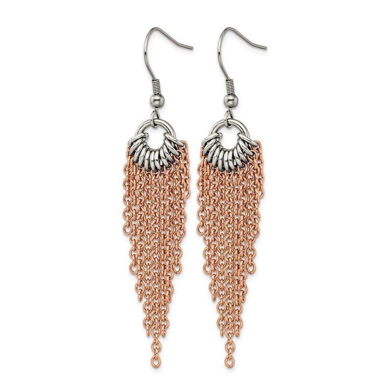 Stainless Steel Chisel Polished Rose Ip-Plated Multi Chain Dangle Earrings