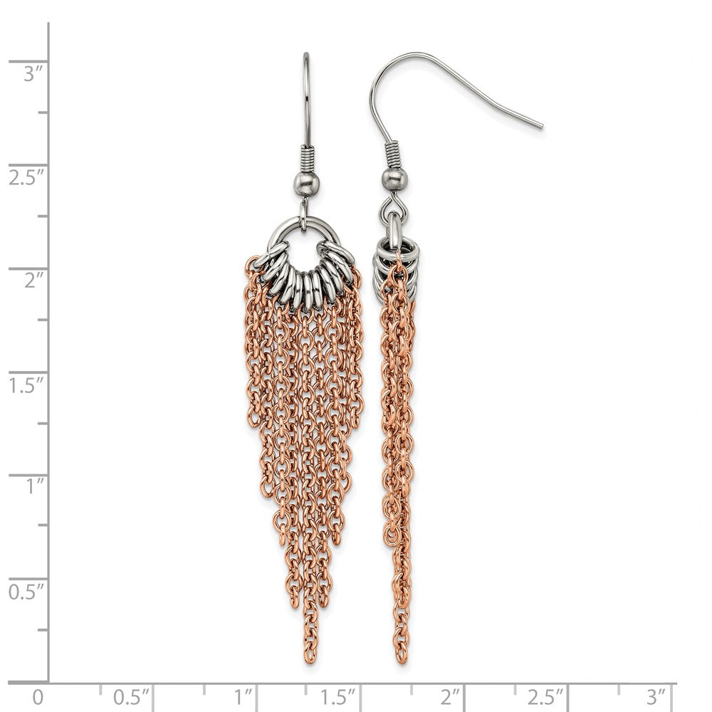 Stainless Steel Chisel Polished Rose Ip-Plated Multi Chain Dangle Earrings