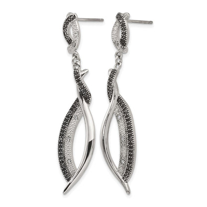 Stainless Steel Antiqued And Polished W/Cz Post Dangle Earrings