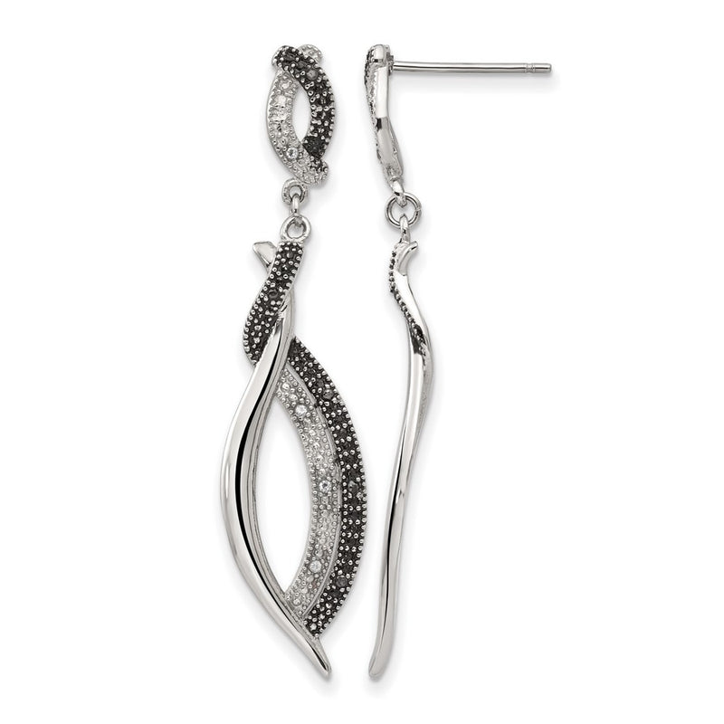 Stainless Steel Antiqued And Polished W/Cz Post Dangle Earrings
