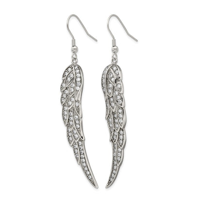 Stainless Steel Polished W/Cz Dangle Shepherd Hook Earrings