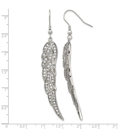 Stainless Steel Polished W/Cz Dangle Shepherd Hook Earrings