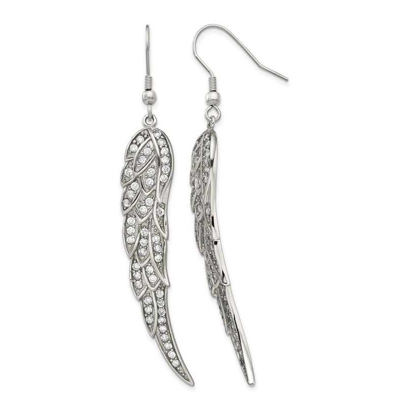 Stainless Steel Polished W/Cz Dangle Shepherd Hook Earrings