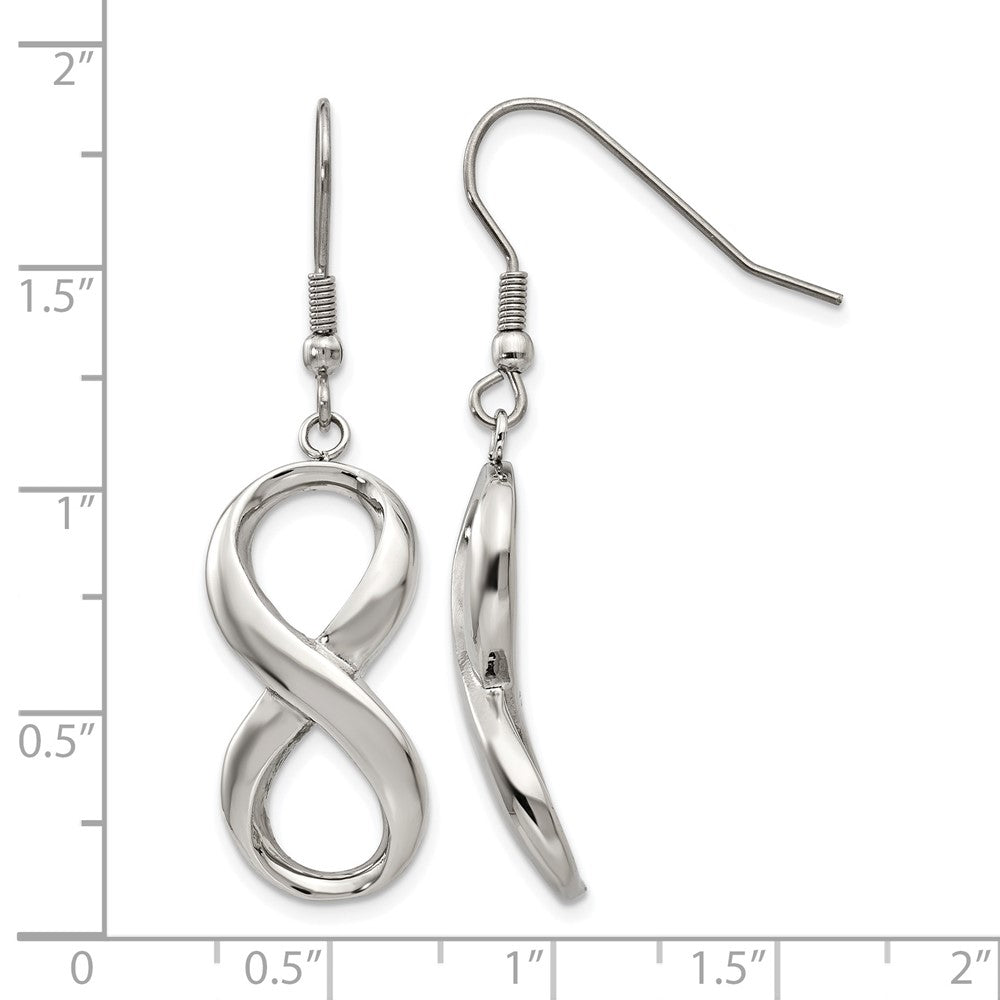 Stainless Steel Chisel Polished Infinity Dangle Shepherd Hook Earrings