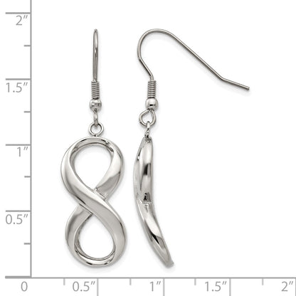 Stainless Steel Chisel Polished Infinity Dangle Shepherd Hook Earrings