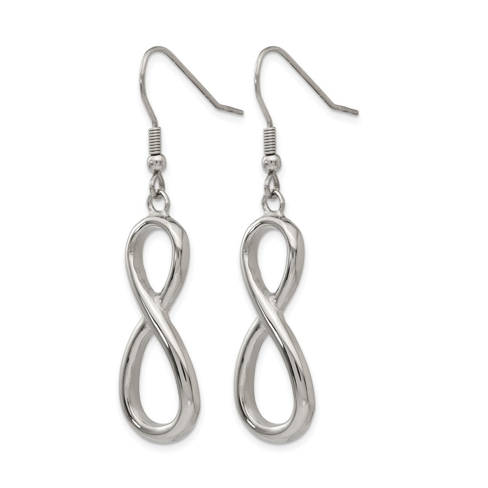 Stainless Steel Chisel Polished Infinity Dangle Shepherd Hook Earrings