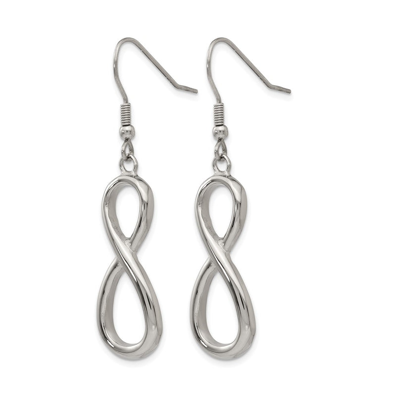 Stainless Steel Chisel Polished Infinity Dangle Shepherd Hook Earrings