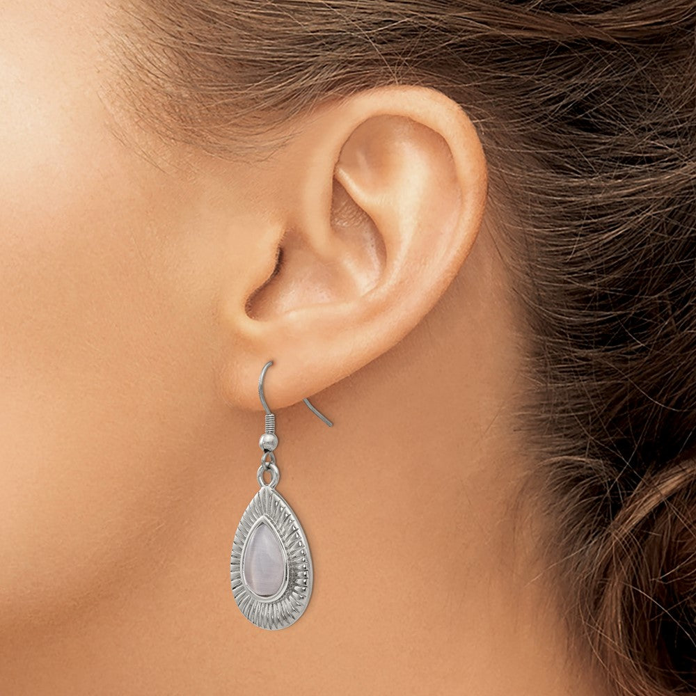 Stainless Steel Polished Grey Cat'S Eye Shepherd Hook Earrings