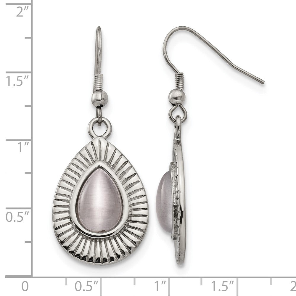Stainless Steel Polished Grey Cat'S Eye Shepherd Hook Earrings