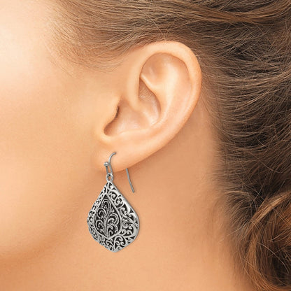 Stainless Steel Chisel Antiqued Polished And Textured Shepherd Hook Earrings