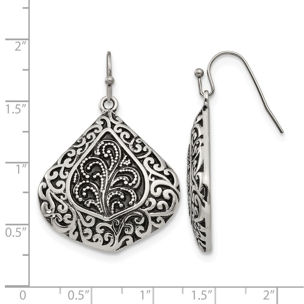 Stainless Steel Chisel Antiqued Polished And Textured Shepherd Hook Earrings