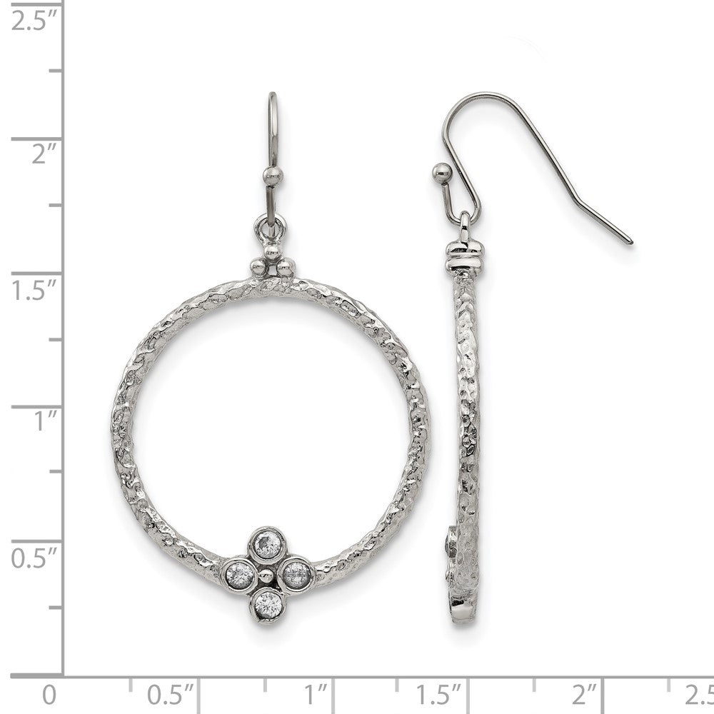 Stainless Steel Polished And Textured W/Cz Shepherd Hook Earrings