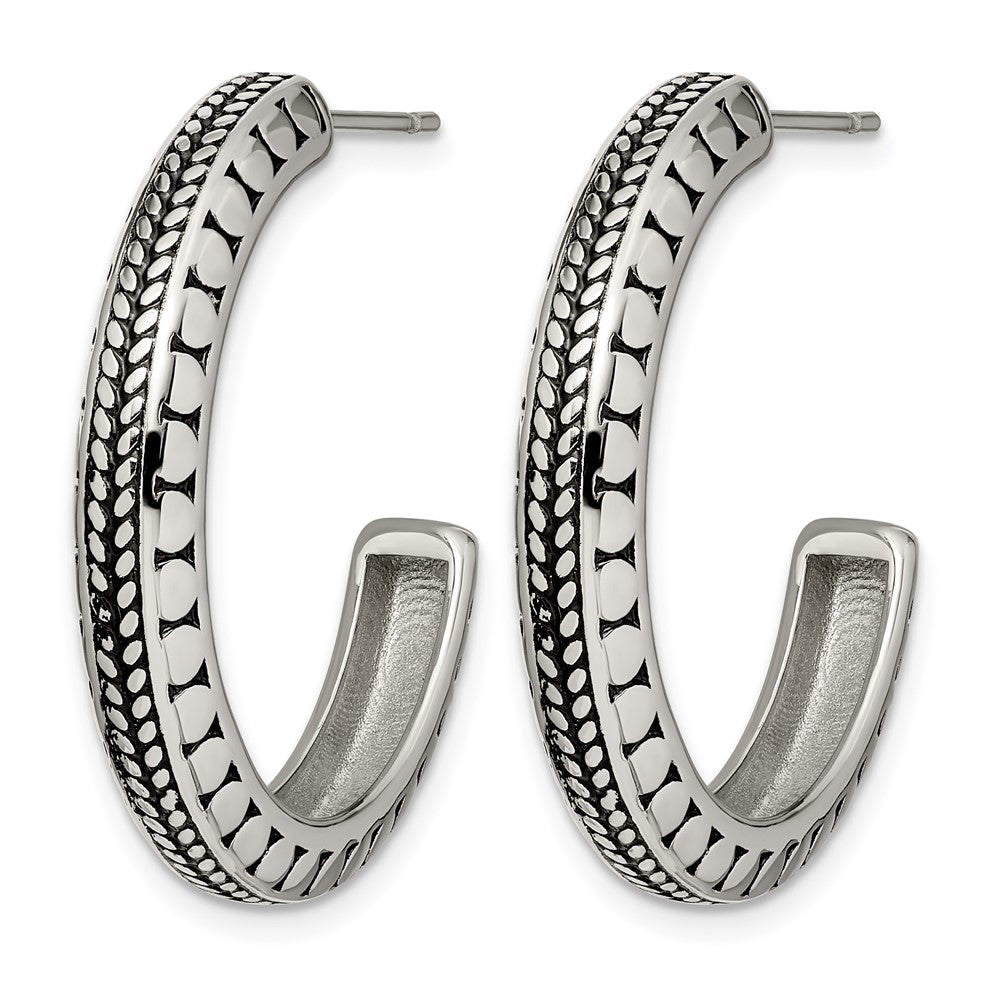 Stainless Steel Chisel Antiqued And Polished Post Hoop Earrings