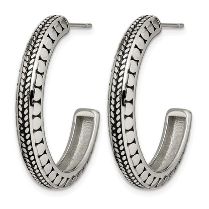 Stainless Steel Chisel Antiqued And Polished Post Hoop Earrings