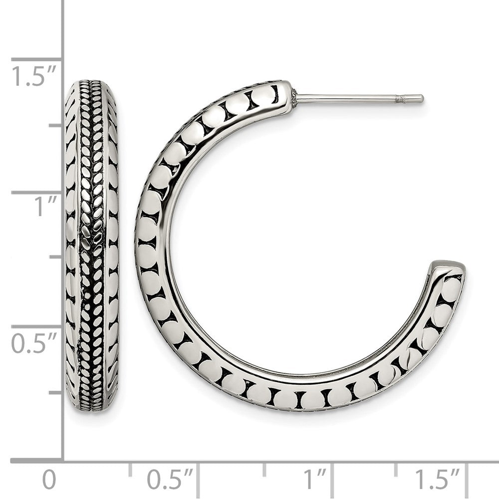 Stainless Steel Chisel Antiqued And Polished Post Hoop Earrings