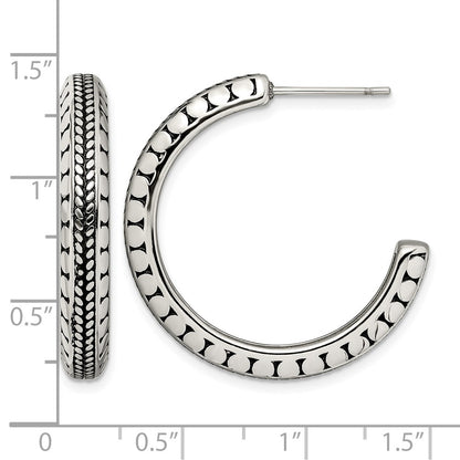 Stainless Steel Chisel Antiqued And Polished Post Hoop Earrings