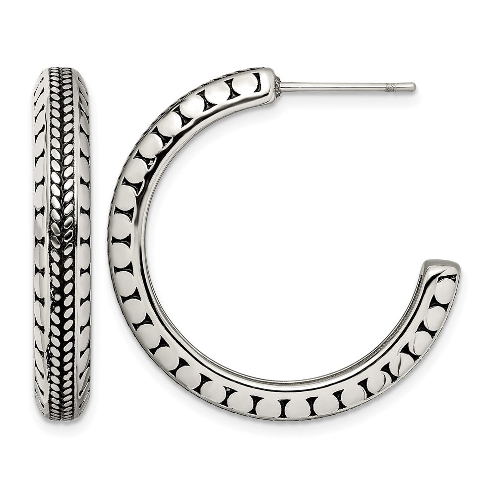 Stainless Steel Chisel Antiqued And Polished Post Hoop Earrings