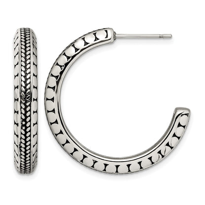 Stainless Steel Chisel Antiqued And Polished Post Hoop Earrings