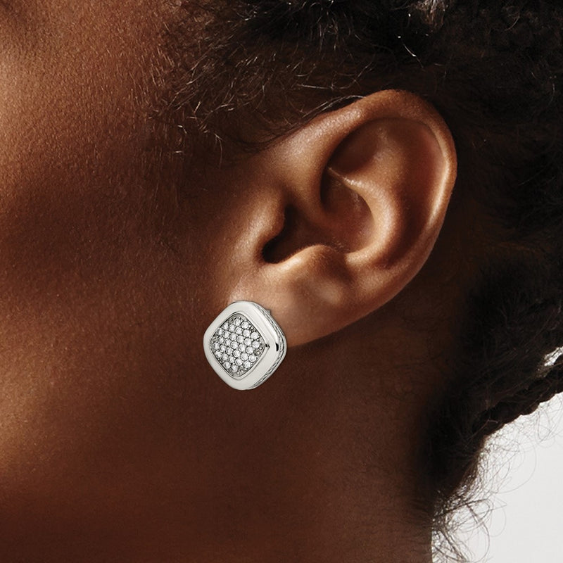 Stainless Steel Polished Cz Square Post Earrings