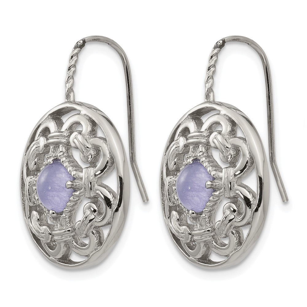 Stainless Steel Chisel Polished Synthetic Purple Calcedony Shepherd Hook Earrings