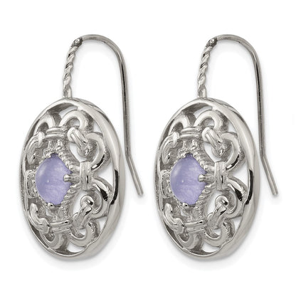 Stainless Steel Chisel Polished Synthetic Purple Calcedony Shepherd Hook Earrings