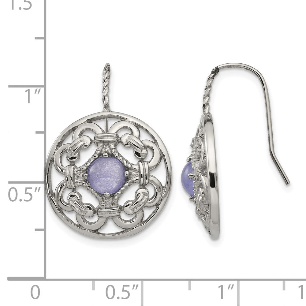 Stainless Steel Chisel Polished Synthetic Purple Calcedony Shepherd Hook Earrings
