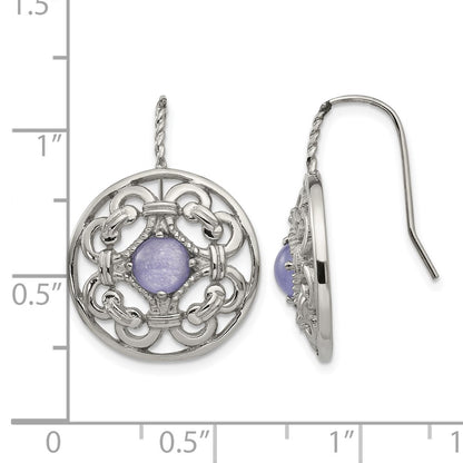 Stainless Steel Chisel Polished Synthetic Purple Calcedony Shepherd Hook Earrings