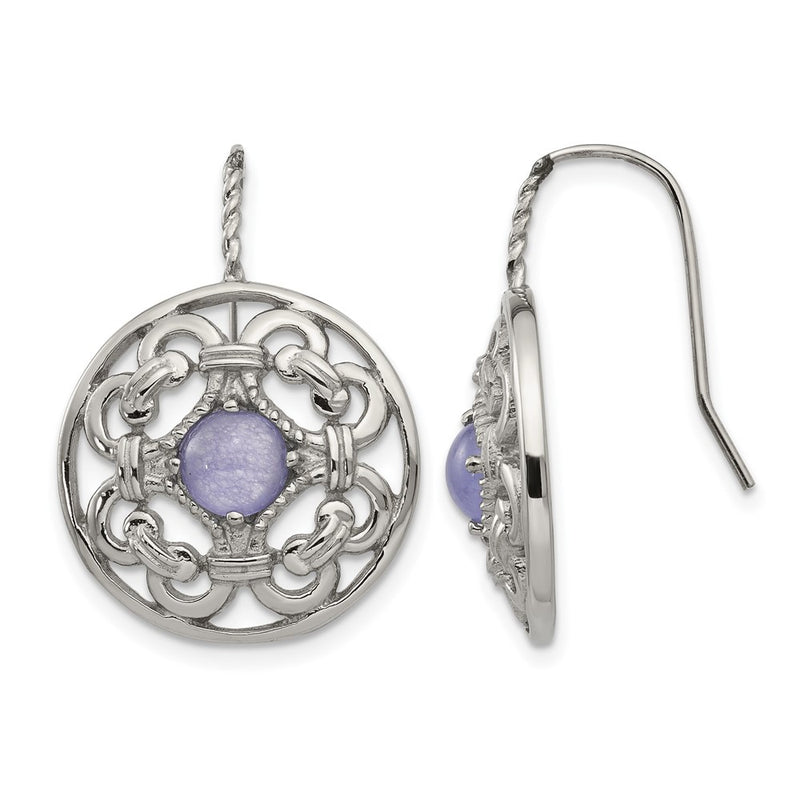 Stainless Steel Chisel Polished Synthetic Purple Calcedony Shepherd Hook Earrings