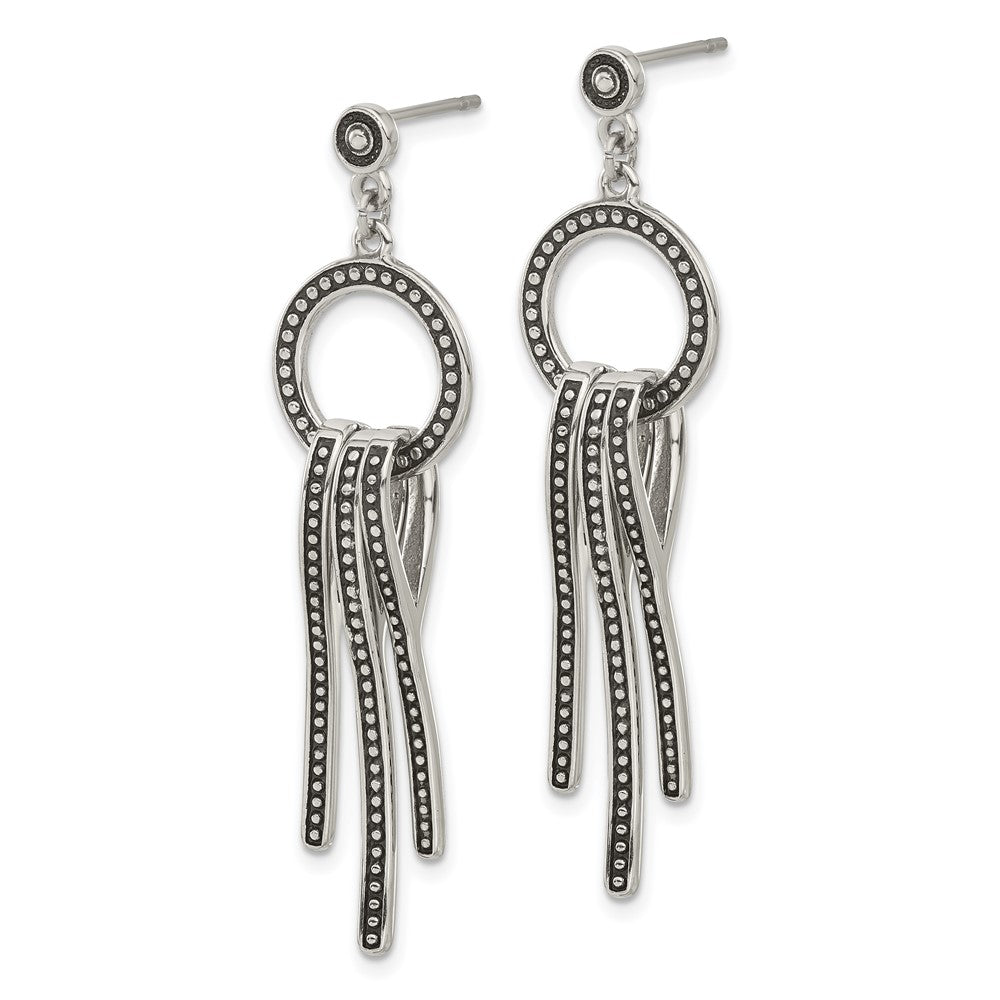 Stainless Steel Polished & Antiqued Circle Bars Post Dangle Earrings