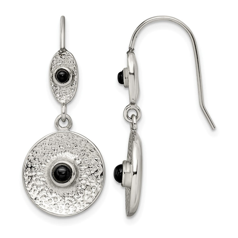 Stainless Steel Polished And Textured Black Onyx Circle Earrings