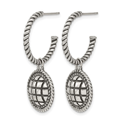 Stainless Steel Antiqued And Polished Blue Sandstone Reversible Earrings