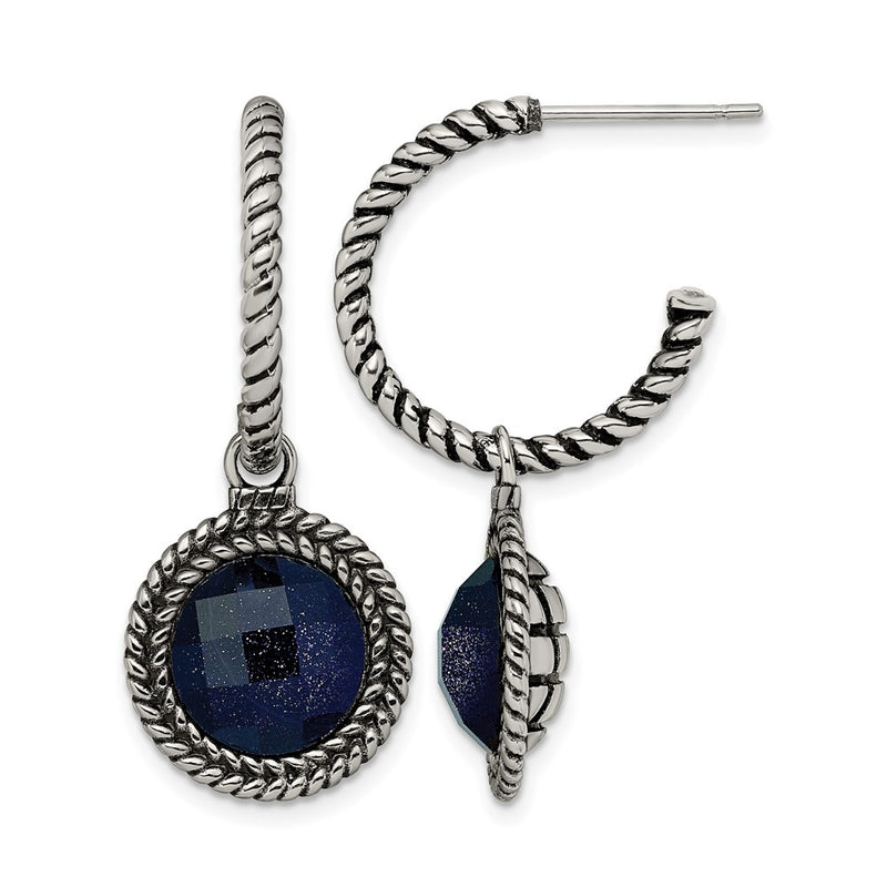 Stainless Steel Antiqued And Polished Blue Sandstone Reversible Earrings