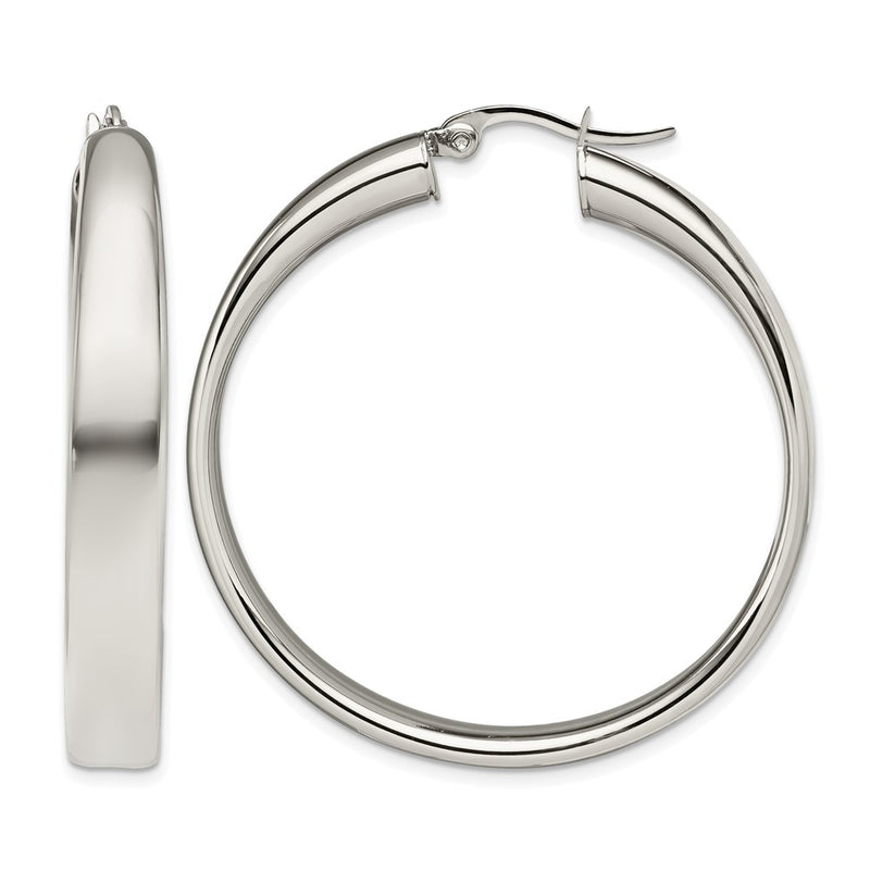 Stainless Steel Chisel Polished 6.75mm Hoop Earrings