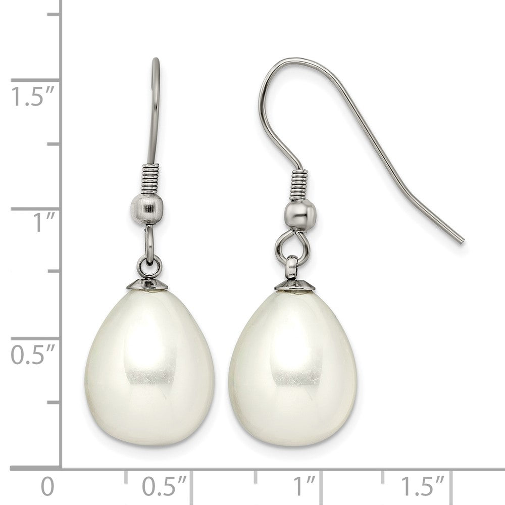 Stainless Steel Chisel Polished Shell Pearl Dangle Shepherd Hook Earrings