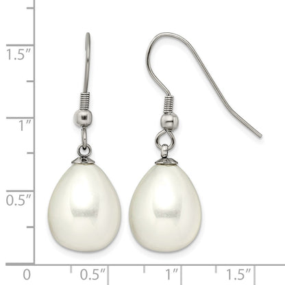 Stainless Steel Chisel Polished Shell Pearl Dangle Shepherd Hook Earrings